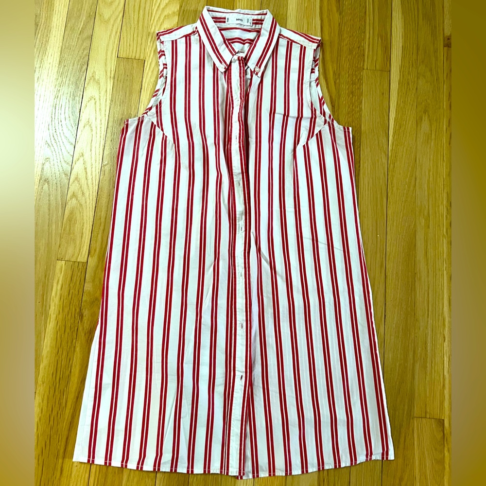 NEW Mango button down, red striped summer dress, size 6 / Med
